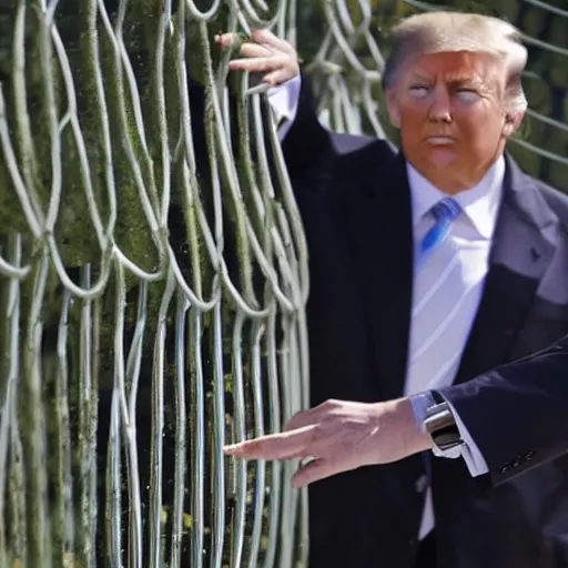 Image similar to a splinter cell tom Clancy operative scaling the fence at mar a lago to shake Donald trump's hand photo