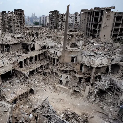 Image similar to the crumbling ruins of the war torn city of peace