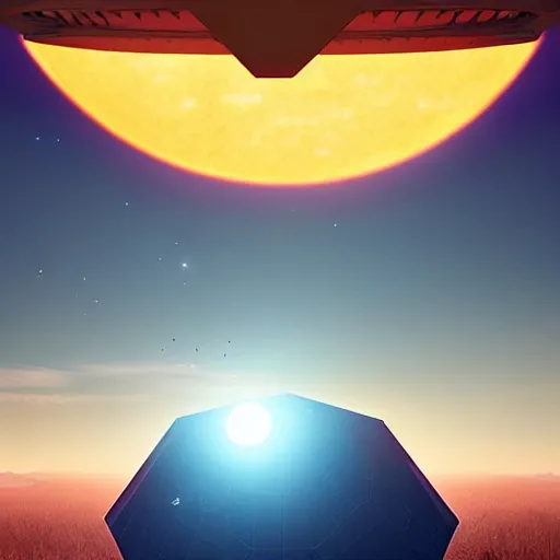 Image similar to hexagon sun shields floating above earth, unreal engine, digital art, solar eclipse, simon stalenhag