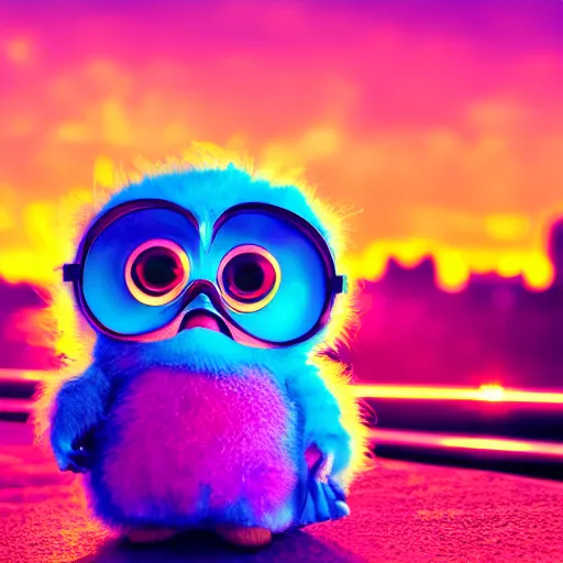Prompt: a cute colorful furby, photography, golden hour, bokeh, colorful, saturated, cinematic lighting, volumetric light