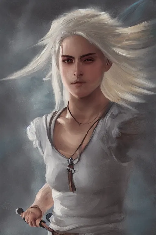 Image similar to Ciri skateboarding, expressive oil painting, digital art