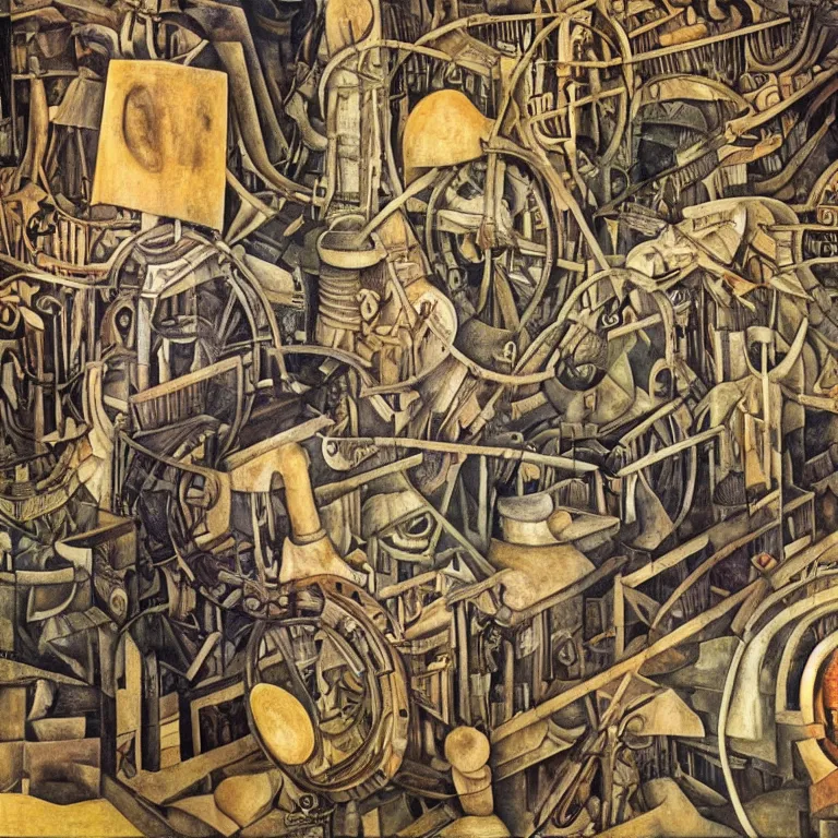 Image similar to time machine, diego rivera and georg scholz highly detailed