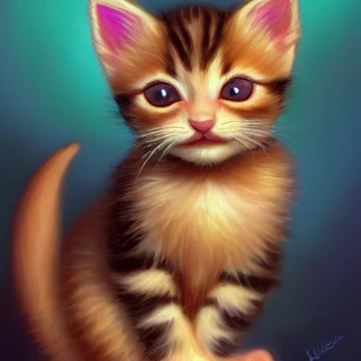 Prompt: portrait of an adorable kitten, trending on art station, 4k UHD, 8k, painting illustration, high detail by Greg Hildebrandt