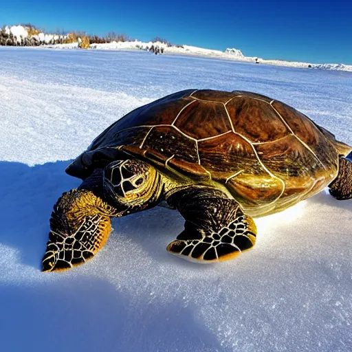 Image similar to giant turtles snow boarding