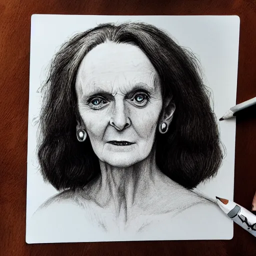 Image similar to pencil illustration of Grace coddington highly detailed, cinematic,