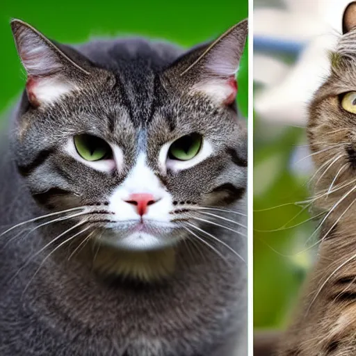 Prompt: Two Angry Cats, Grump Elon Musk Cat and Grumpy Bill Gates Cat, Cats with Humanlike faces, firm frown