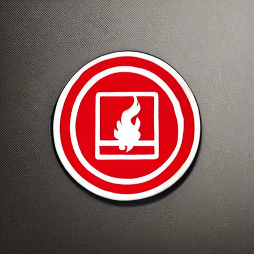 Image similar to a photo of a retro 1 9 7 0 s minimalistic clean fire warning label enamel pin, no text, studio lighting, behance