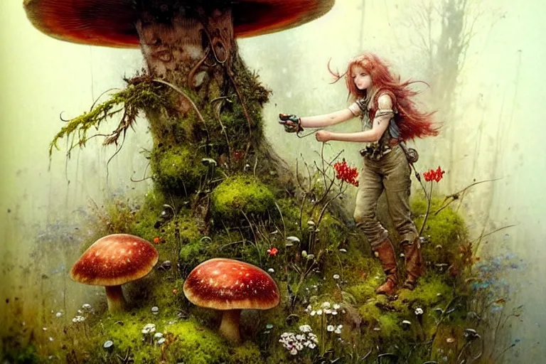 Prompt: adventurer ( ( ( ( ( 1 9 5 0 s retro future forrest of giant mushrooms, moss and flowers. muted colors. ) ) ) ) ) by jean baptiste monge!!!!!!!!!!!!!!!!!!!!!!!!! chrome red