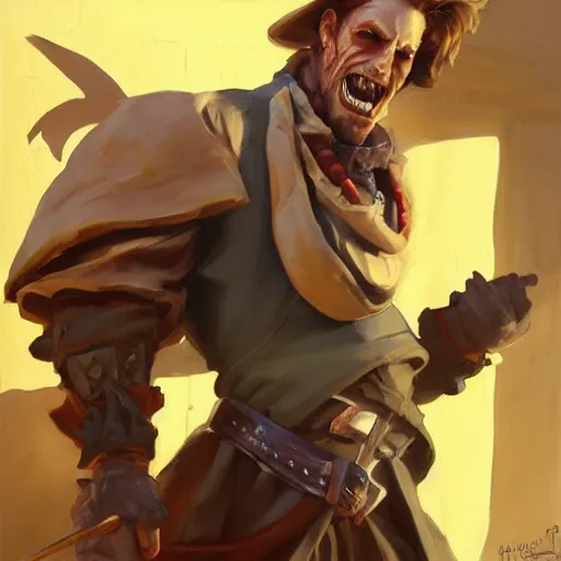 Image similar to greg manchess portrait painting of partially armored undead pirate captain guybrush threepwood as overwatch character, medium shot, asymmetrical, profile picture, organic painting, sunny day, matte painting, bold shapes, hard edges, street art, trending on artstation, by huang guangjian, gil elvgren, ruan jia, greg rutkowski, gaston bussiere