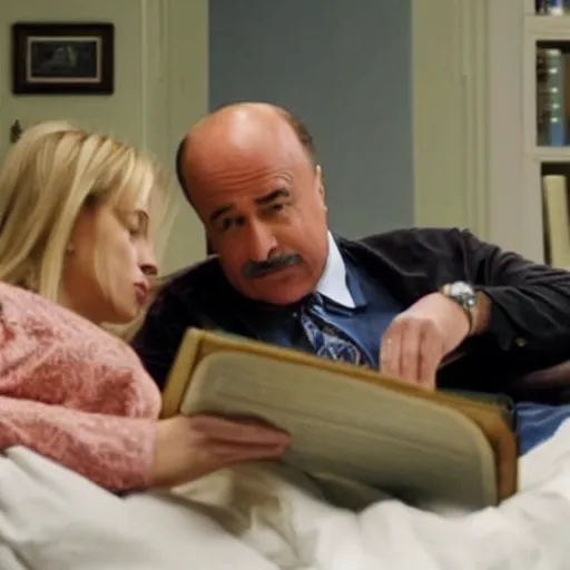 Image similar to film still of dr phil being read a bedtime story by melissa joan heart in breaking bad