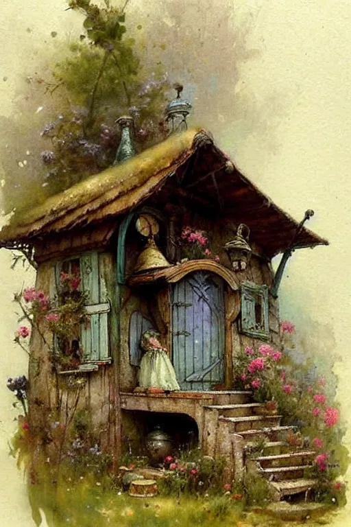 Image similar to (((((1950s fairy tale gypsy cottage . muted colors.))))) by Jean-Baptiste Monge !!!!!!!!!!!!!!!!!!!!!!!!!!!