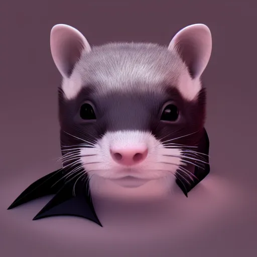 Image similar to A ferret as Batman, 3D render, Cinema 4D