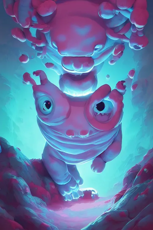 Image similar to smurf ghost creature animal sushi cristal very big eye roots cactus elemental flush of force nature micro world fluo fishscale, behance hd by jesper ejsing, by rhads, makoto shinkai and lois van baarle, ilya kuvshinov, rossdraws radiating a glowing aura global illumination ray tracing hdr