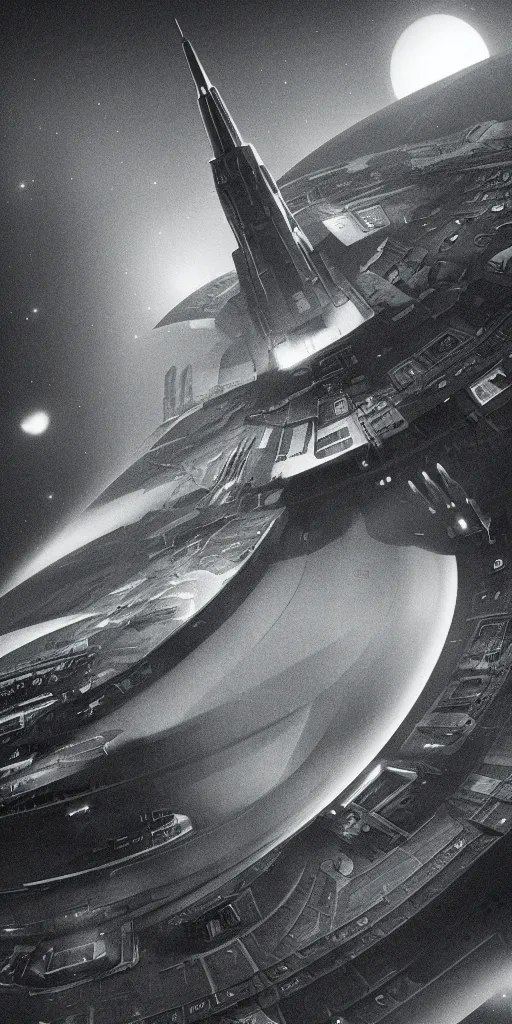 Prompt: hugh ferriss spaceship launch, 3 d, octane, b + w, smooth, symmetrical, cinematic, trending on art station, pixar,