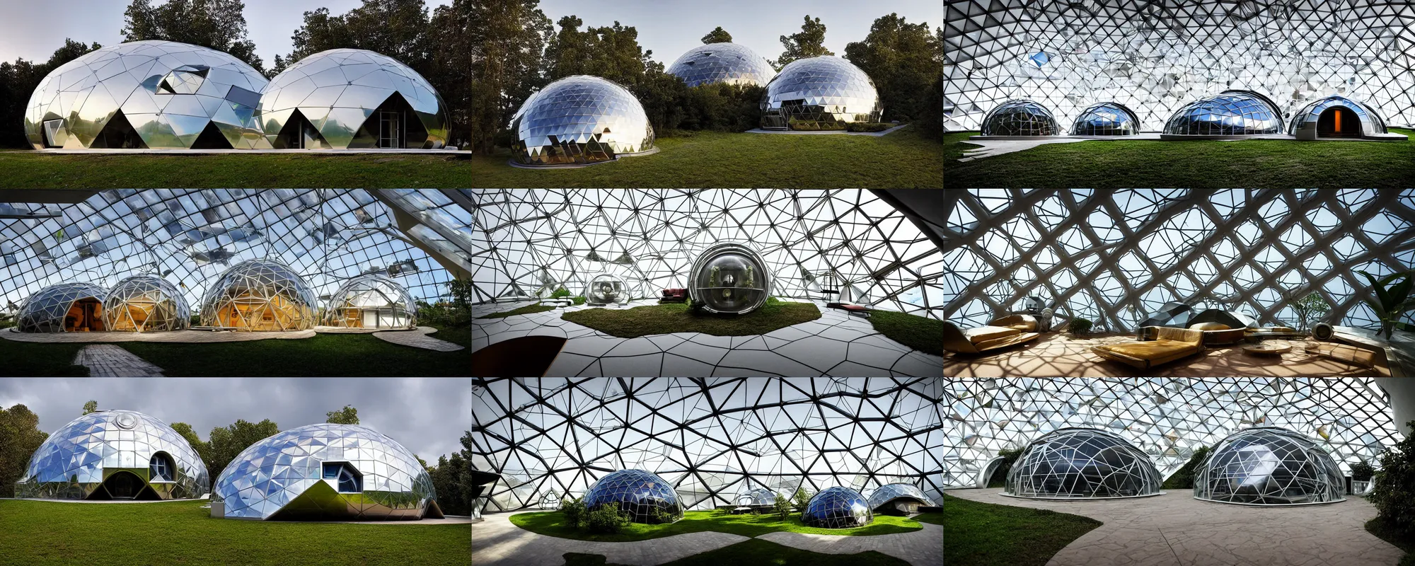 Prompt: dome house, by kristoffer tejlgaard, syd mead, by buckminster fuller, zaha hadid, concept house, earthship, parametric, maths, partially underground, optimus sun orientation in north hemisphere, geodesic, award winner, architecture, biodome, domespace, passive house, future