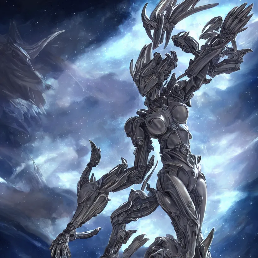 Image similar to goddess shot, galactic sized stunning beautiful anthropomorphic robot mecha female dragon, in space, larger than planets, holding the earth, the earth a mere marble in her claws, detailed silver armor, epic proportions, epic scale, detailed digital art, ultra detailed, furry, macro art, dragon art, giantess, warframe fanart, furaffinity, deviantart, realistic