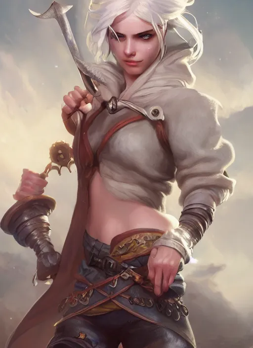 Image similar to ciri, from league of legends, hyper detailed, digital art, trending in artstation, cinematic lighting, studio quality, smooth render, fluorescent skin, unreal engine 5 rendered, octane rendered, art style by klimt and nixeu and ian sprigger and wlop and krenz cushart