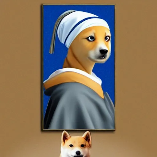 Prompt: girl with a pearl earring but as a shiba inu dog, ultra realistic, very detailed