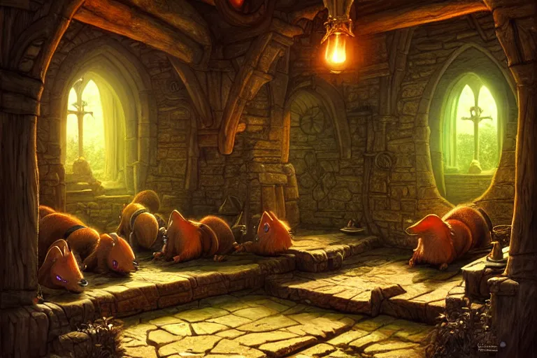 Image similar to an elaborate and detailed scene from the redwall abbey by brian jacques, detailed, fantasy concept art, cinematic lighting, beautiful