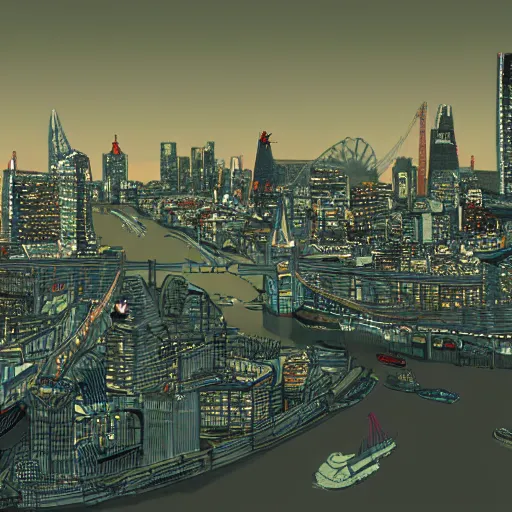 Image similar to london skyline, artstation, deviantart, highly detailed,, kanji, visual novel, calming