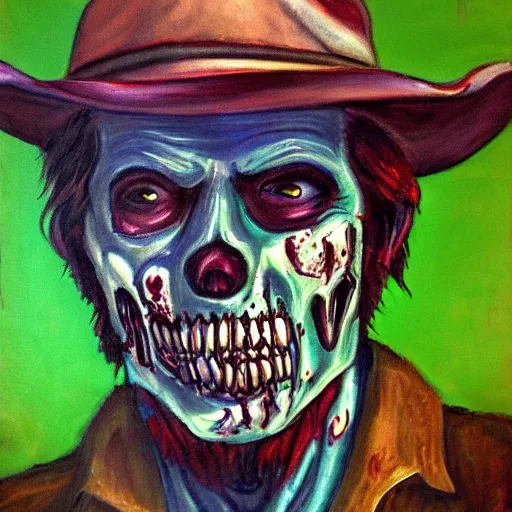 Image similar to a portrait of a zombie cowboy by Gerald From