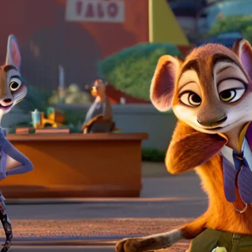 Prompt: A scene from zootopia . Pixar Digital Movies