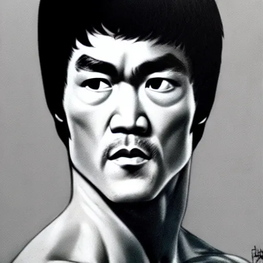 Image similar to portrait of bruce lee by frank frazetta, very detailed, 4 k