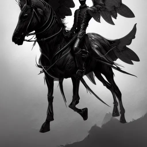 Image similar to headless horseman with wings, concept art, trending on artstation, highly detailed, intricate, sharp focus, digital art, 8 k