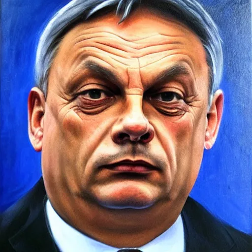 Prompt: viktor orban asking for money, oil painting