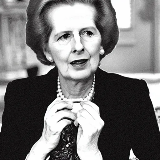 Image similar to A movie still of Margaret Thatcher in Back to the Future