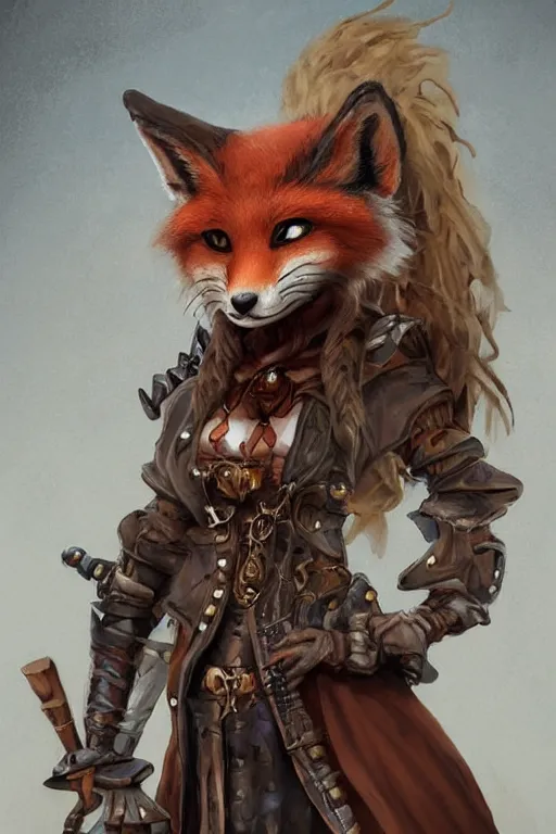 Prompt: cute little anthropomorphic foxy witch wearing a cape and a dreadlocks, tiny, small, miniature fox, baby animal, short, pale woodcut armor, cute and adorable, pretty, beautiful, steampunk character art portrait, matte fantasy painting, DeviantArt Artstation, by Jason Felix by Steve Argyle by Tyler Jacobson by Peter Mohrbacher, cinematic lighting