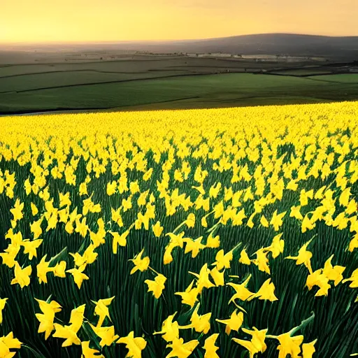 Image similar to i wandered lonely as a cloud, that floats on high o'er vales and hills, when all at once i saw a crowd, a host, of golden daffodils