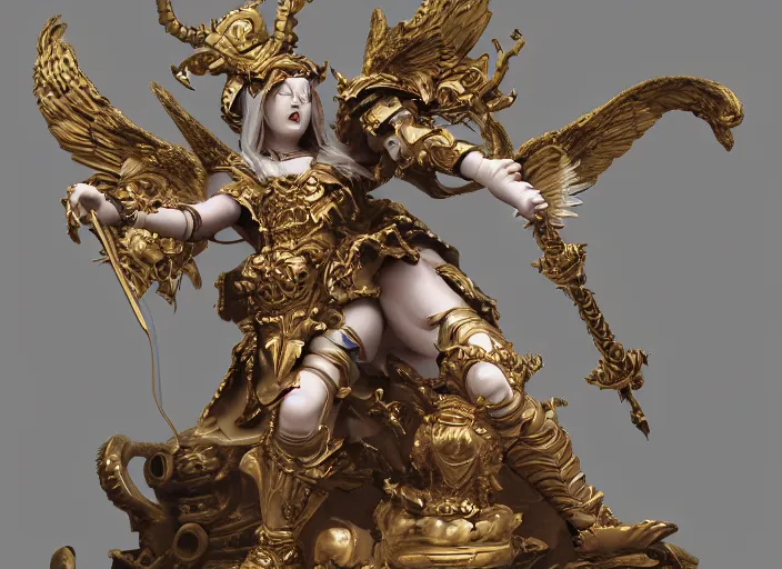 Image similar to high intricate porcelain baroque angelic priest fighting the hell demon, maria panfilova, andrea savchenko, mike kime, ludovic plouffe, qi sheng luo, oliver cook, trending on artstation