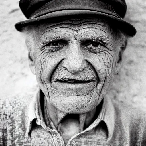 Image similar to black - and - white photo of an old man with facial tattoos, slight smile, photo by annie leibovitz