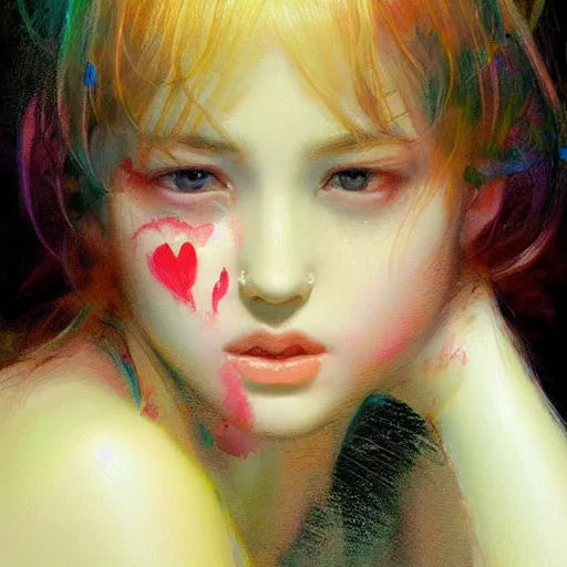 Image similar to portrait _ of _ girl in love _ color _ painting _ by _ amano _ yoshitaka _ ultra _ realistic _ highly _ detailed _ sharp _ focus _ cinematic _ ligh