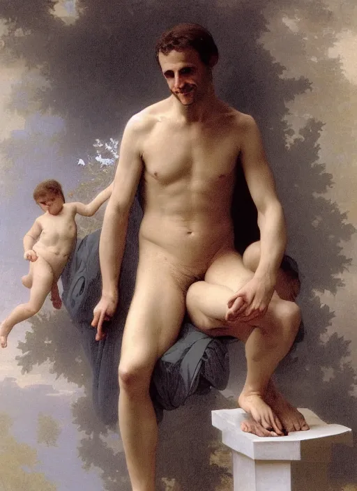 Image similar to Emmanuel Macron In the style of william adolphe bouguereau, Barefoot