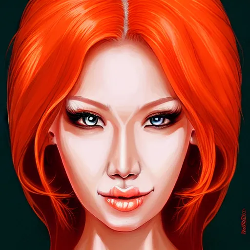 Image similar to illustrated portrait of orange-skinned devil woman by rossdraws
