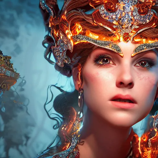 Image similar to wonderful princess of fire with fair skin, ornate 8 k gorgeous intricate detailed, accent lighting, dramatic light, octane render