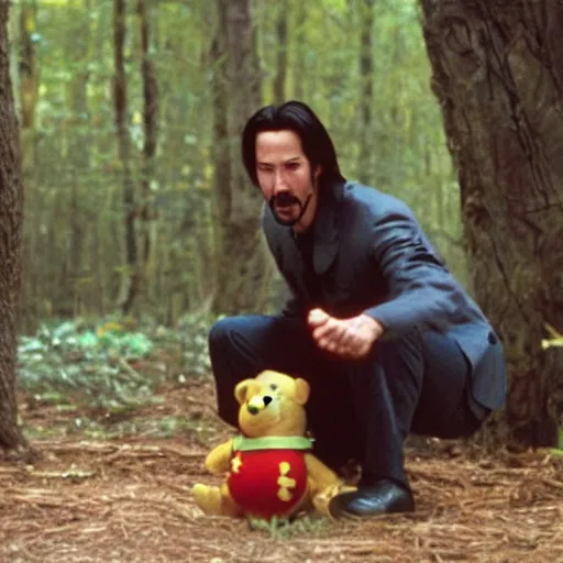 Image similar to A still of Keanu Reeves as Winnie the Pooh