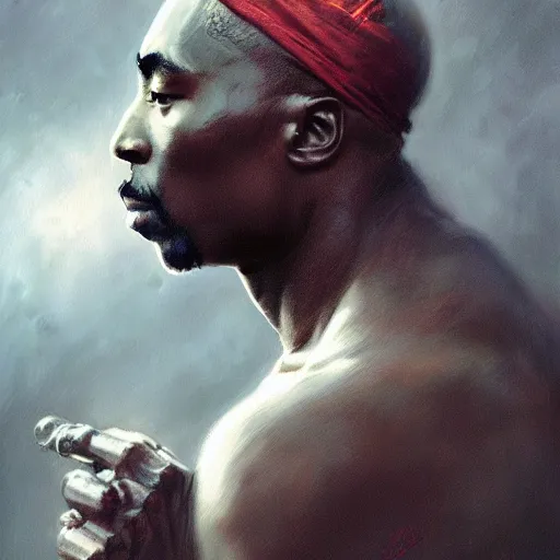 Image similar to tupac shakur, dim light, front game card, marvel comics, dark, intricate, highly detailed, smooth, artstation, digital illustration by ruan jia and mandy jurgens and artgerm and wayne barlowe and greg rutkowski and zdislaw beksinski