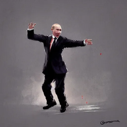 Prompt: putin wearing an funny clothes and dancing by greg rutkowski