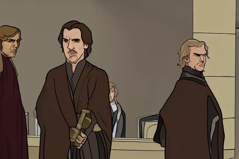 Image similar to a jedi master anakin skywalker is defended in court by saul goodman also known as jimmy mcgill, court session images, 1 0 8 0 p, court archive images