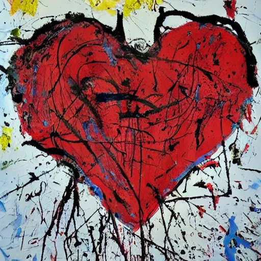 Image similar to Jackson Pollock painting of a human heart