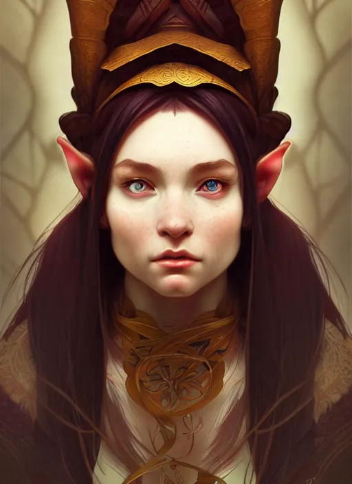 Prompt: portrait of an elf - dwarf using the golden ratio, highly detailed, digital painting, artstation, sharp focus, illustration, art by tan zi and ayanamikodon and alphonse mucha and wlop