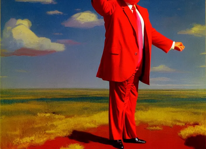 Prompt: donald trump dressed as ronald mcdonald, matte painting, by isaac levitan and asher brown durand,