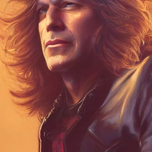 Image similar to john bon jovi portrait, intricate, highly detailed, digital painting, artstation, concept art, smooth, sharp focus, illustration, unreal engine 5, 8 k, art by artgerm and greg rutkowski and alphonse mucha