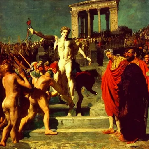 Image similar to caesar returns to rome, oil on canvas, ilya repin, 1 8 7 3