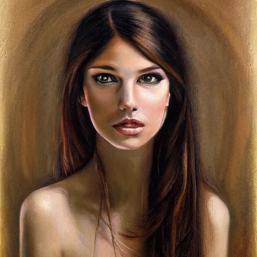 Image similar to painting of a portrait of a beautiful young woman _ dark _ haired woman by cheval michael