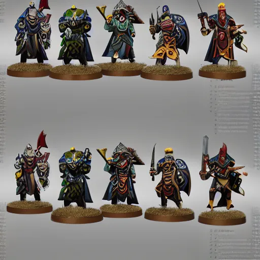 Prompt: runescape characters as warhammer tabletop figurines