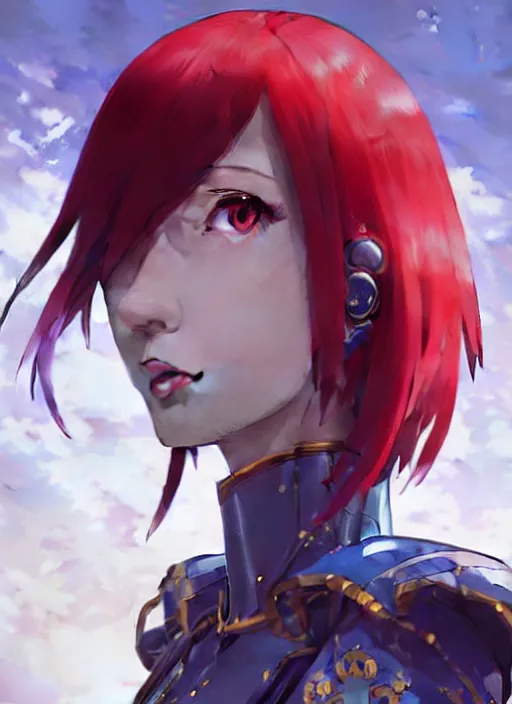 Image similar to portrait of Anime sister of battle, Warhammer 40000, cute-fine-face, red-short-hair pretty face, realistic shaded Perfect face, fine details. Anime. realistic shaded lighting by Ilya Kuvshinov katsuhiro otomo ghost-in-the-shell, magali villeneuve, artgerm, rutkowski, WLOP Jeremy Lipkin and Giuseppe Dangelico Pino and Michael Garmash and Rob Rey